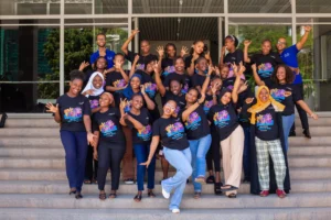 A group of women cheering and celebrating